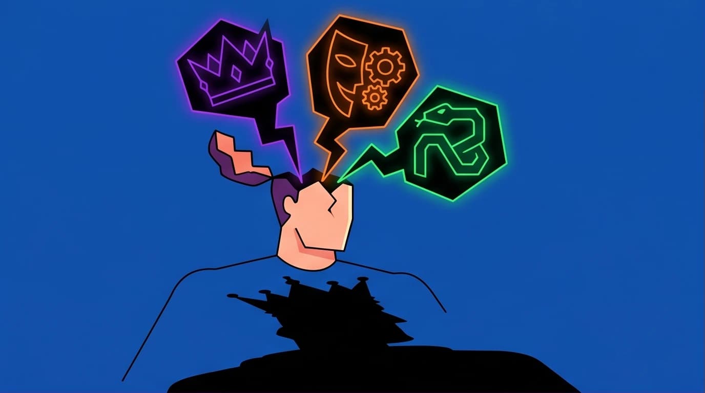 An illustration of Light Yagami's psychology, where the Dark Triad traits of narcissism, Machiavellianism, and psychopathy emerge from his mind, defining his God complex.
