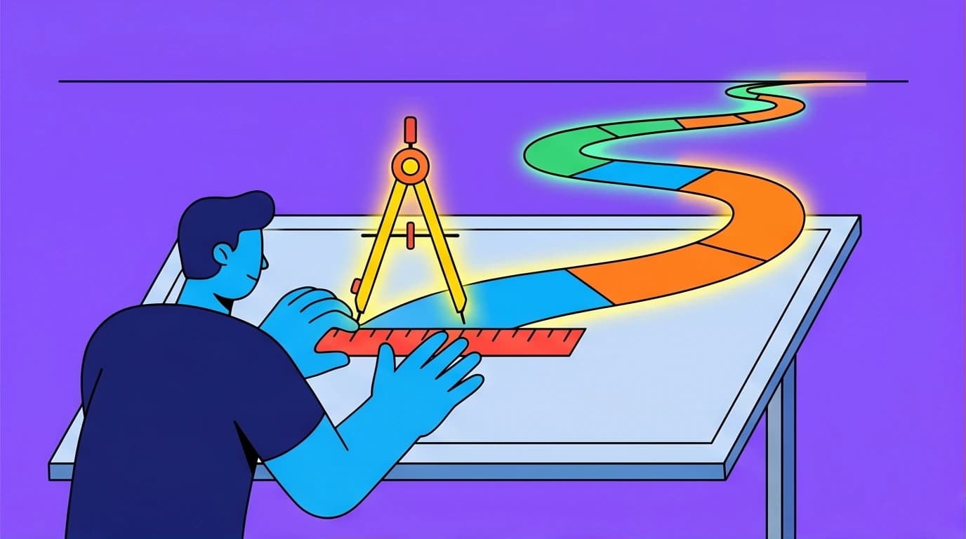 A person using architectural tools to design their future path, illustrating long term life planning strategies for a purposeful future.