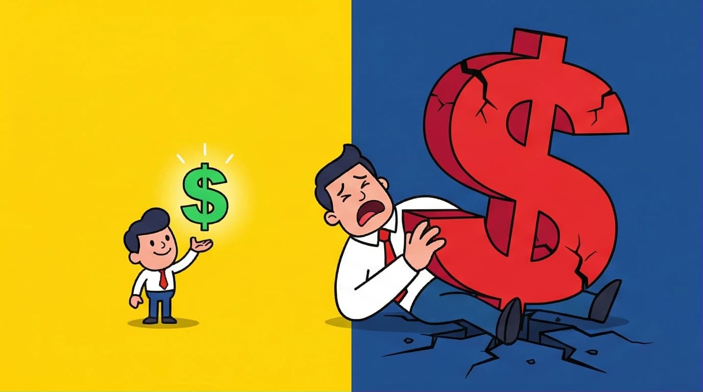 An illustration showing an investor feeling the pain of loss more than the joy of gain, explaining the core concept of Daniel Kahneman's loss aversion theory.