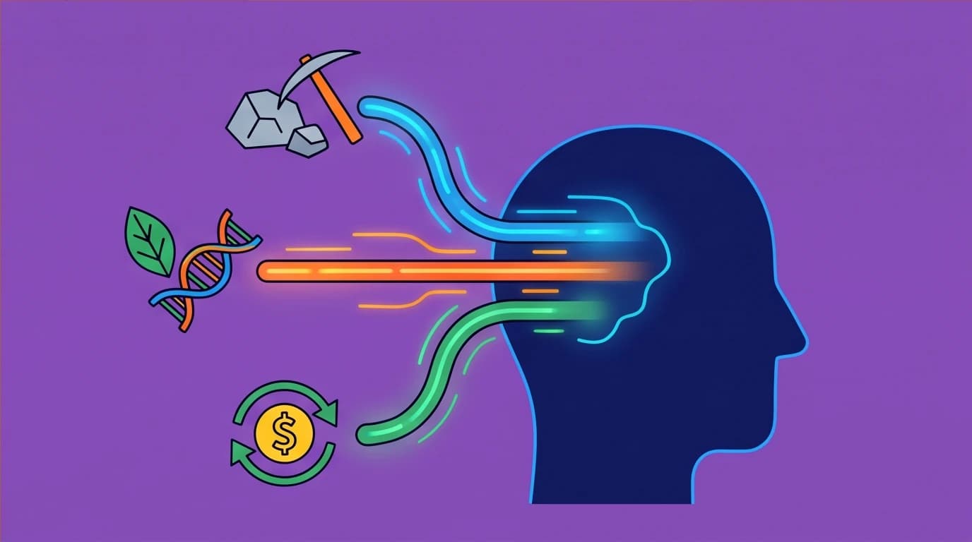 A person absorbs knowledge from many fields, illustrating the concept of continuous learning from Louis L'Amour's American frontier history research.