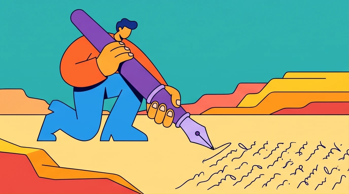 An illustration of Louis L'Amour's research methods, showing a writer carving a story from a landscape to symbolize historical accuracy in fiction.