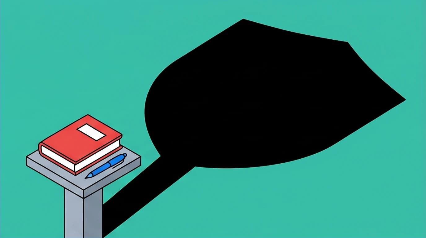 A book and pen casting a powerful shadow shaped like a shield, symbolizing Malala's quote that education tools are powerful weapons.