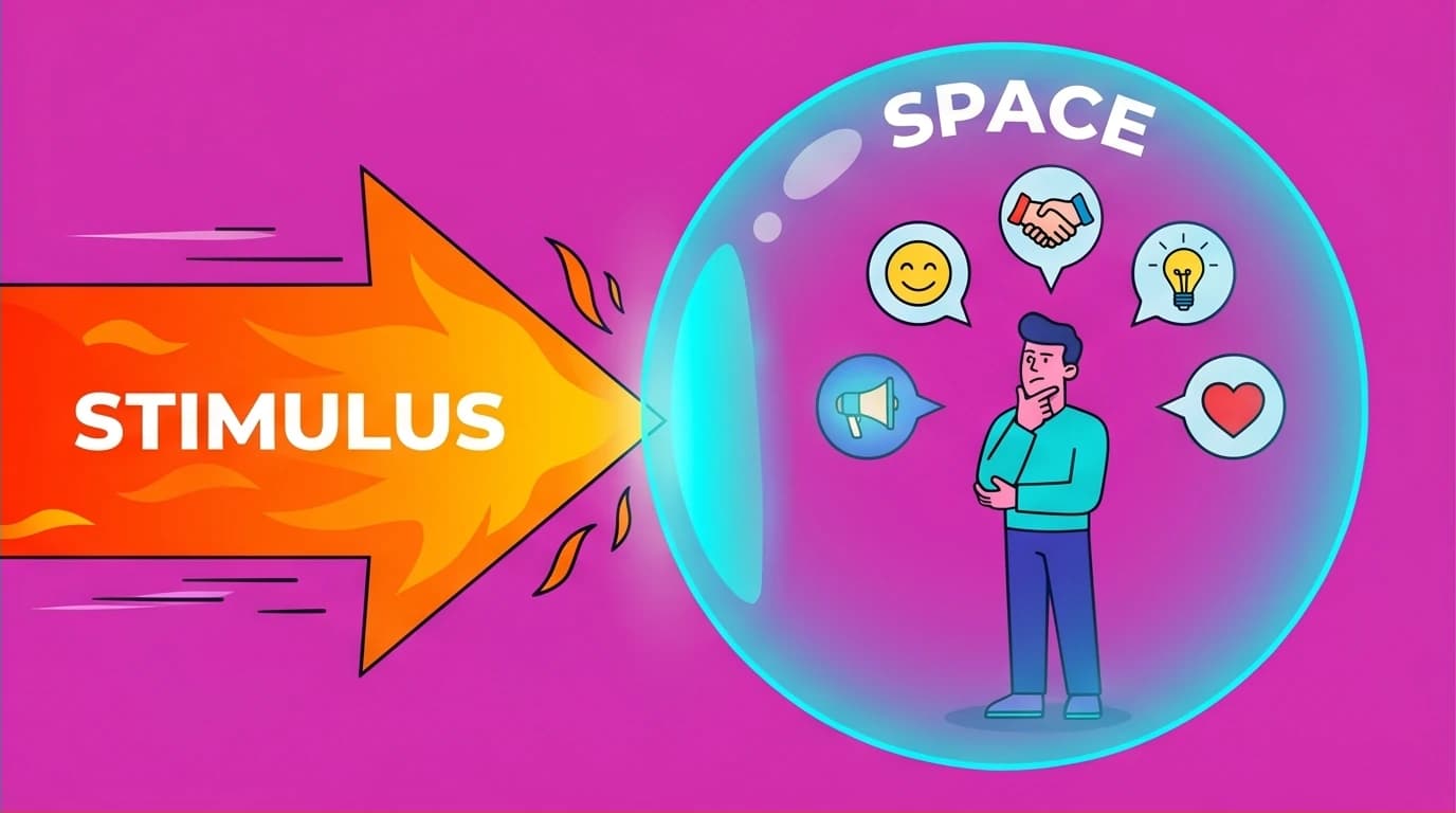 A visual representation of the space between stimulus and response, a key concept from Viktor Frankl's quotes about the freedom of choice.
