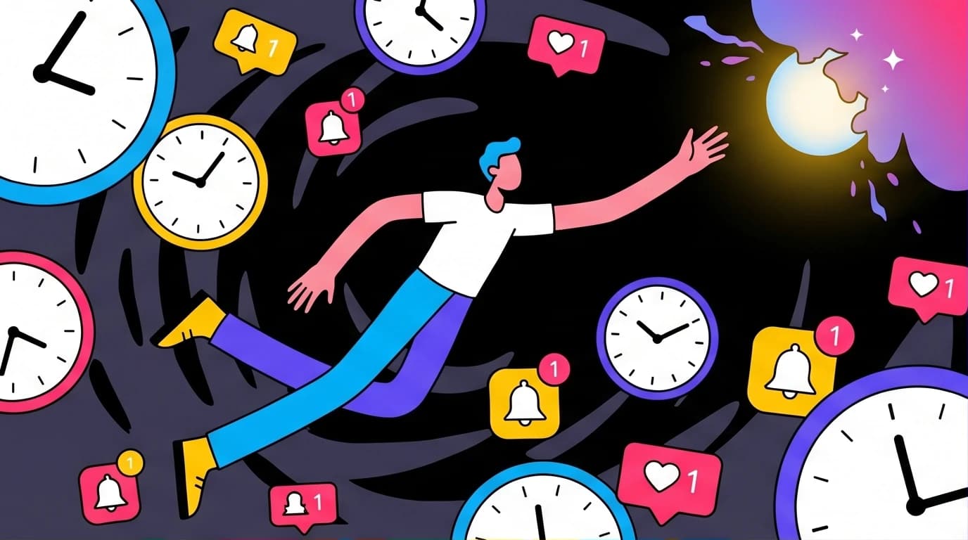 An illustration of a person finding a glowing orb of meaning amidst the chaos of modern life, symbolizing the core message of Viktor Frankl's 'Man's Search for Meaning' about finding purpose in adversity.