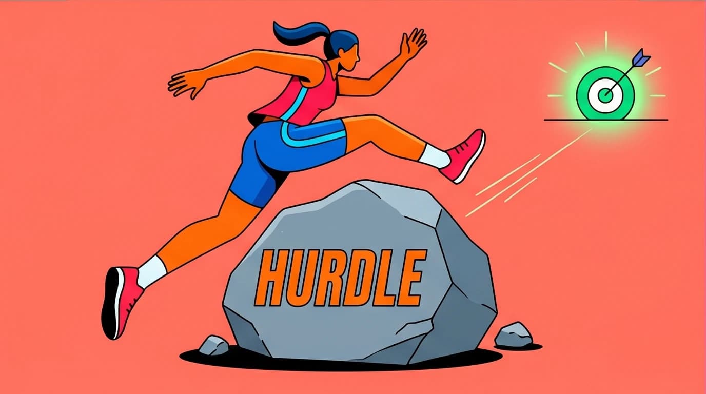 Illustration of the 'obstacle is the way' Stoic principle, showing a leader turning a huge roadblock into a strategic launchpad for success.