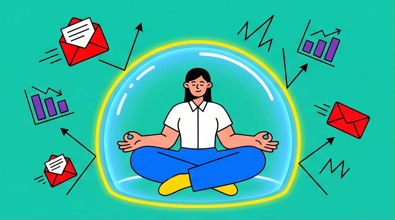 An illustration of a person using Stoic strategies from Marcus Aurelius on anxiety to create a mental shield against modern work stress.