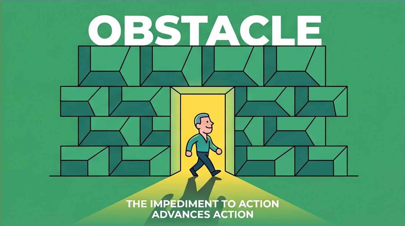 An obstacle transformed into a pathway, illustrating the Stoic principle of turning adversity into advantage from Marcus Aurelius quotes.