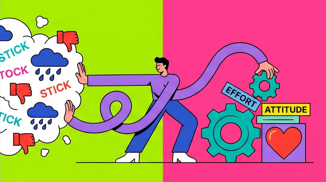 A character illustrating the Stoic dichotomy of control, separating what they can control from external events to build mental resilience.