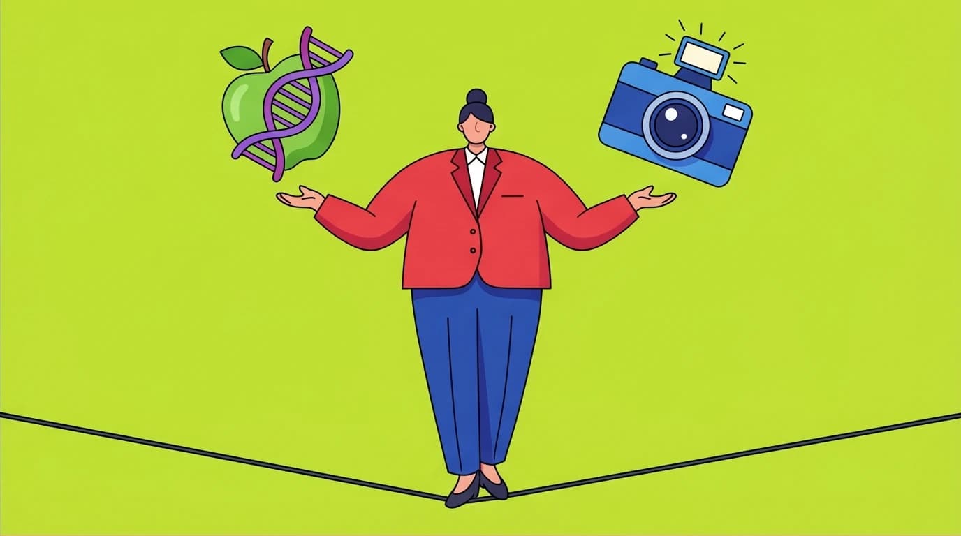 A woman balances a dual career on a tightrope, a key strategy from Maye Musk's career advice for hedging professional bets and ensuring stability.