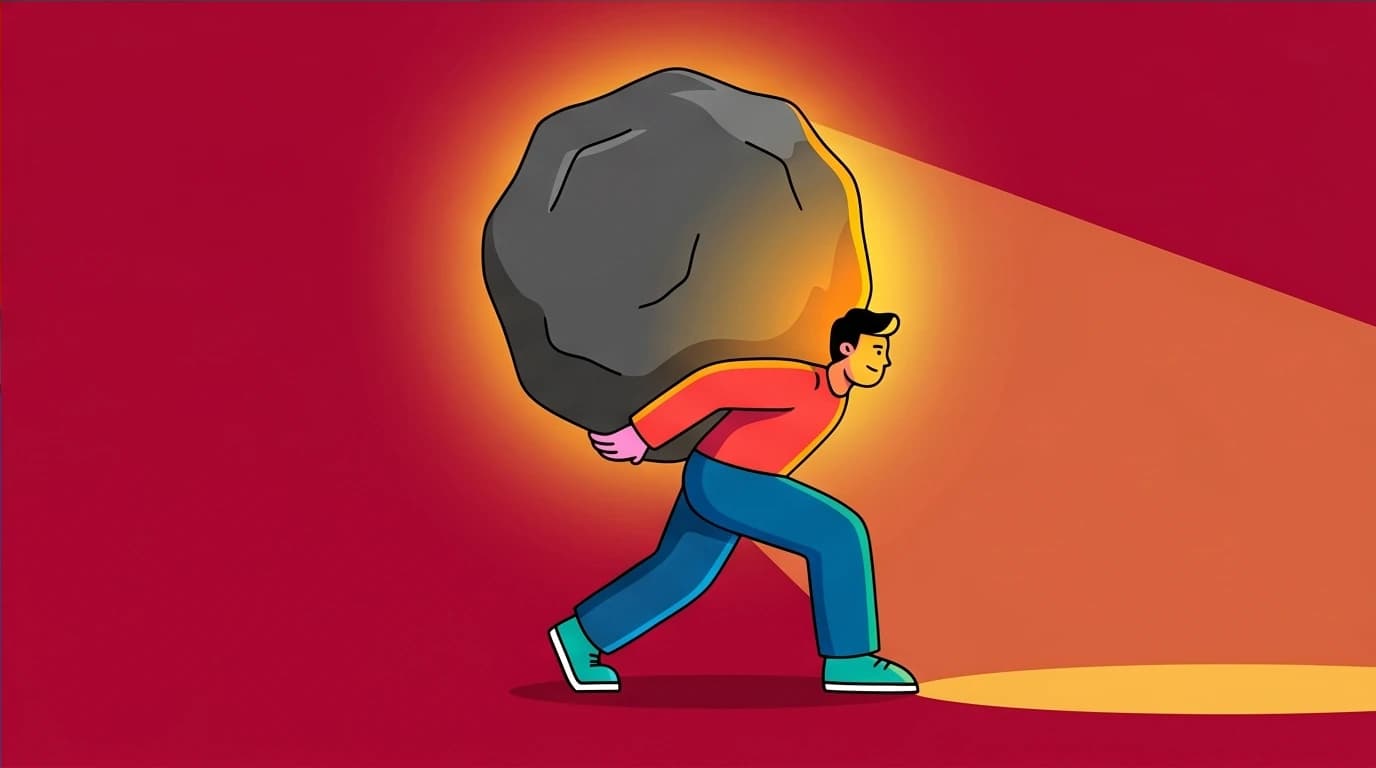 An illustration of attitudinal values in Logotherapy, where a person finds meaning and strength by changing their perspective towards unavoidable suffering.