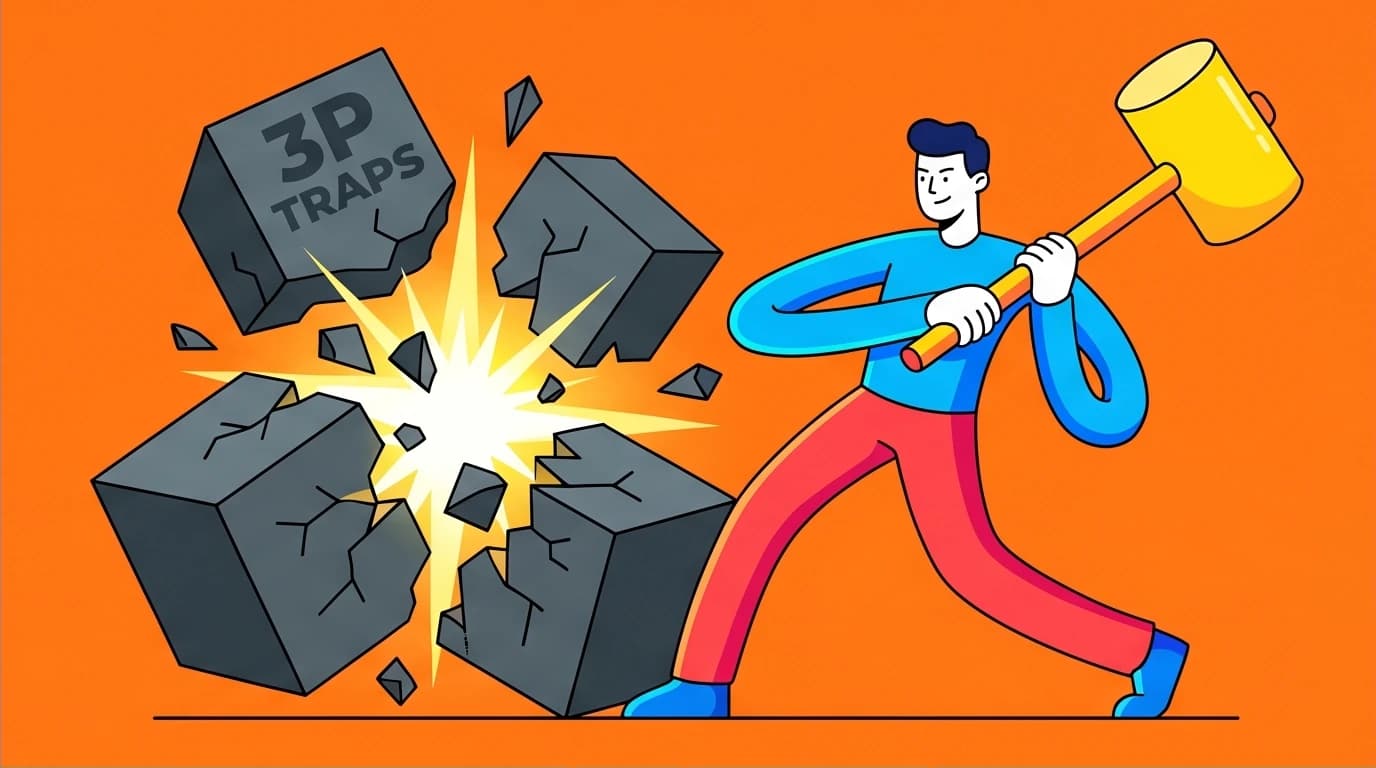 A character breaking free from the '3P' traps of negative thinking, a core concept for overcoming adversity and building resilience.