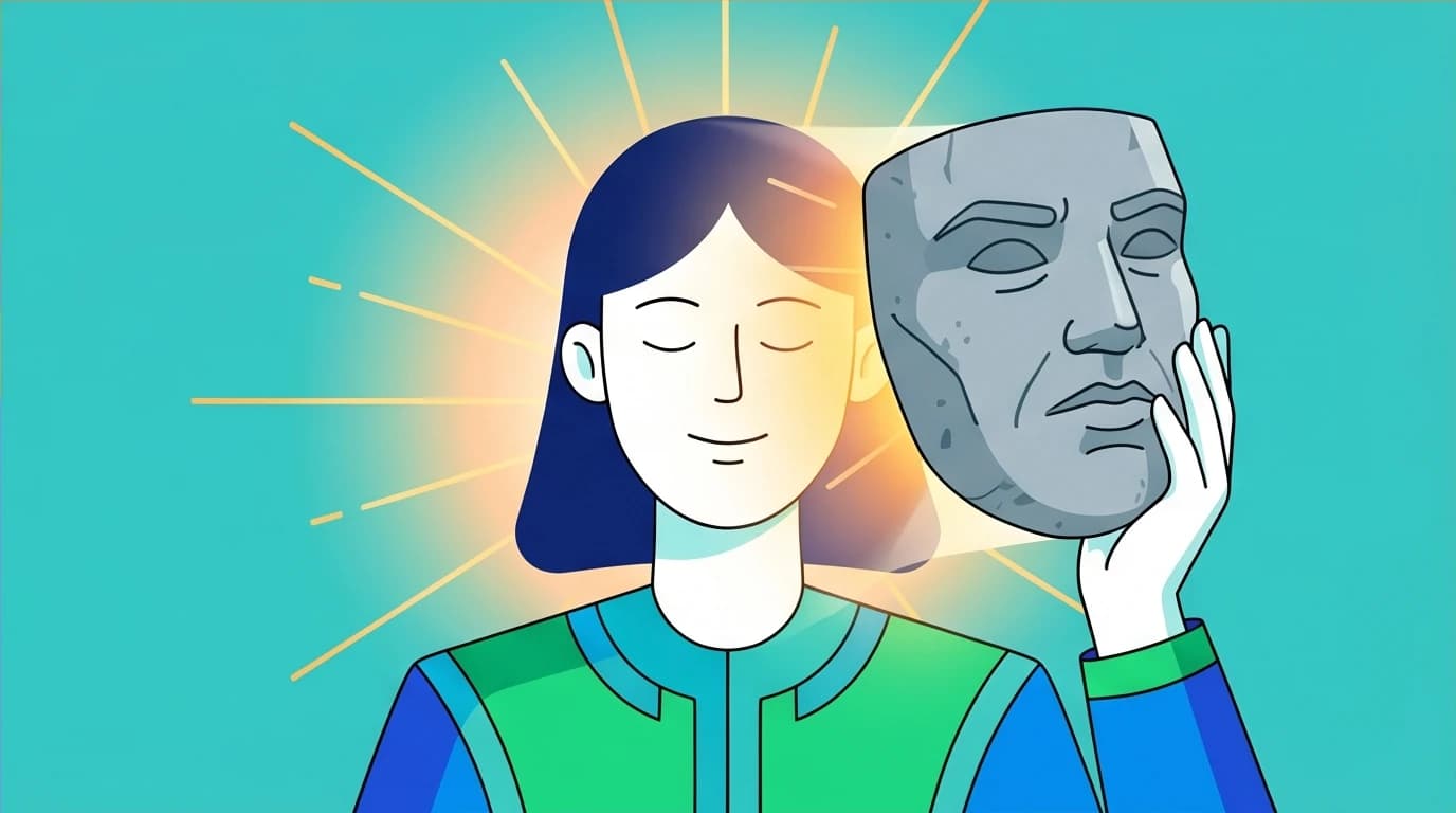 An image showing that true psychological strength comes from embracing vulnerability, not from hiding behind a mask of false strength.