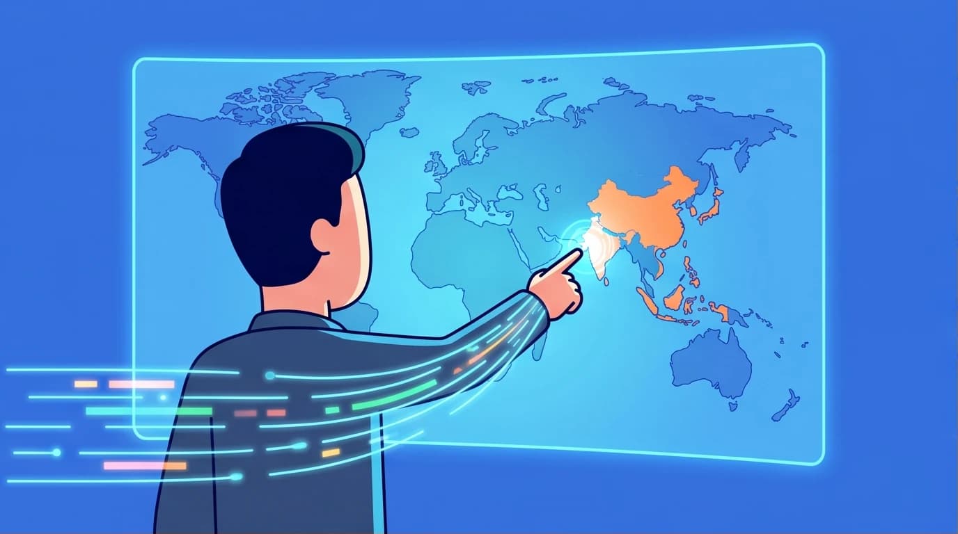 An illustration of intelligence officer Michael Studeman analyzing geopolitical data on a map, representing his strategic thinking for 'The Strongest Link'.
