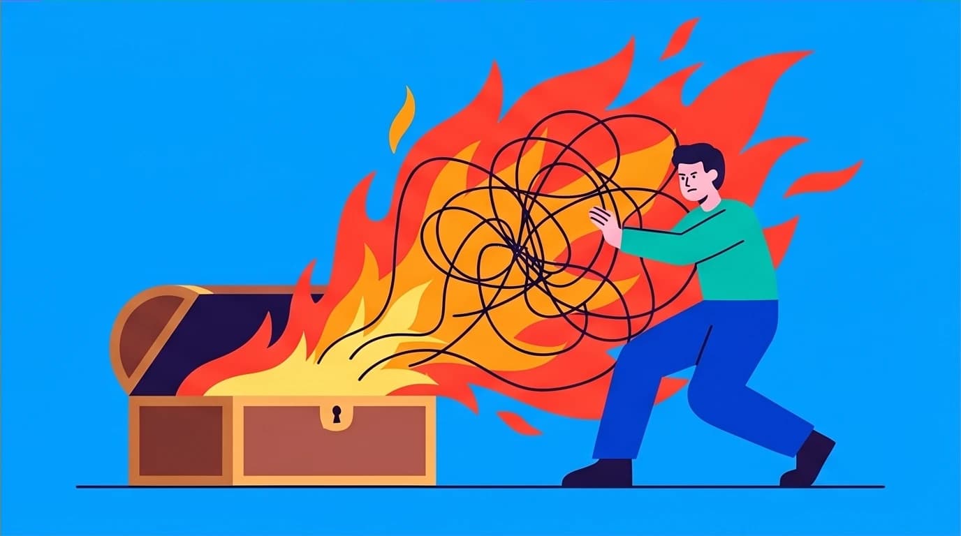 Visual metaphor for emotional backdraft in mindful self compassion training, where opening up to self-love releases a burst of stored pain.
