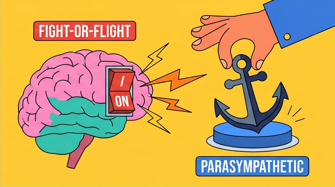 A brain using a large anchor to override the fight-or-flight response, a core concept of how mindfulness for anxiety calms the nervous system.