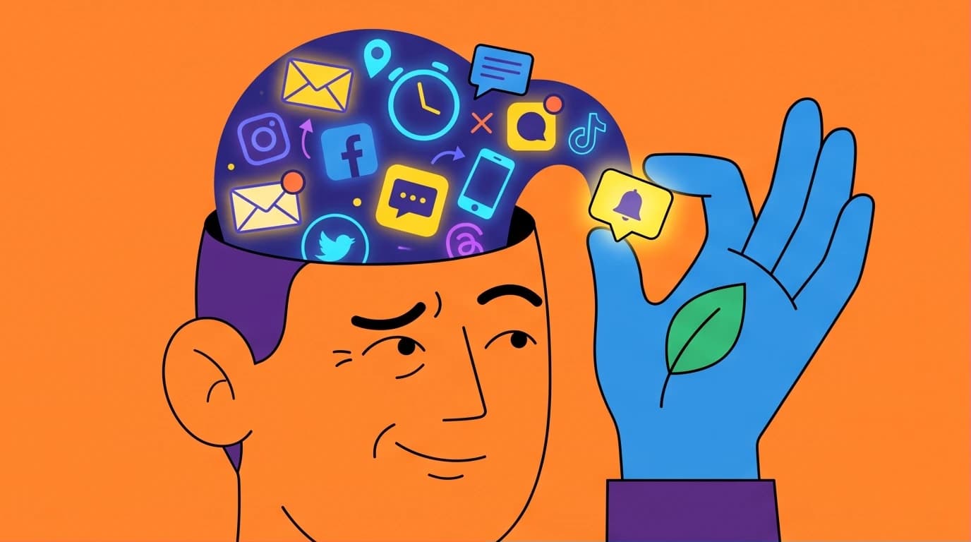 An illustration of a person finding calm amid the chaos of modern life, symbolizing the core concept of the book on mindfulness and flourishing.