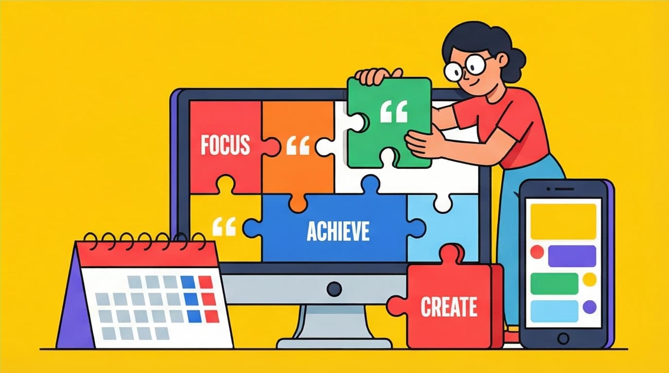 A person building their productive workspace with motivational quotes on their screen and calendar, showing how to apply Monday motivation.