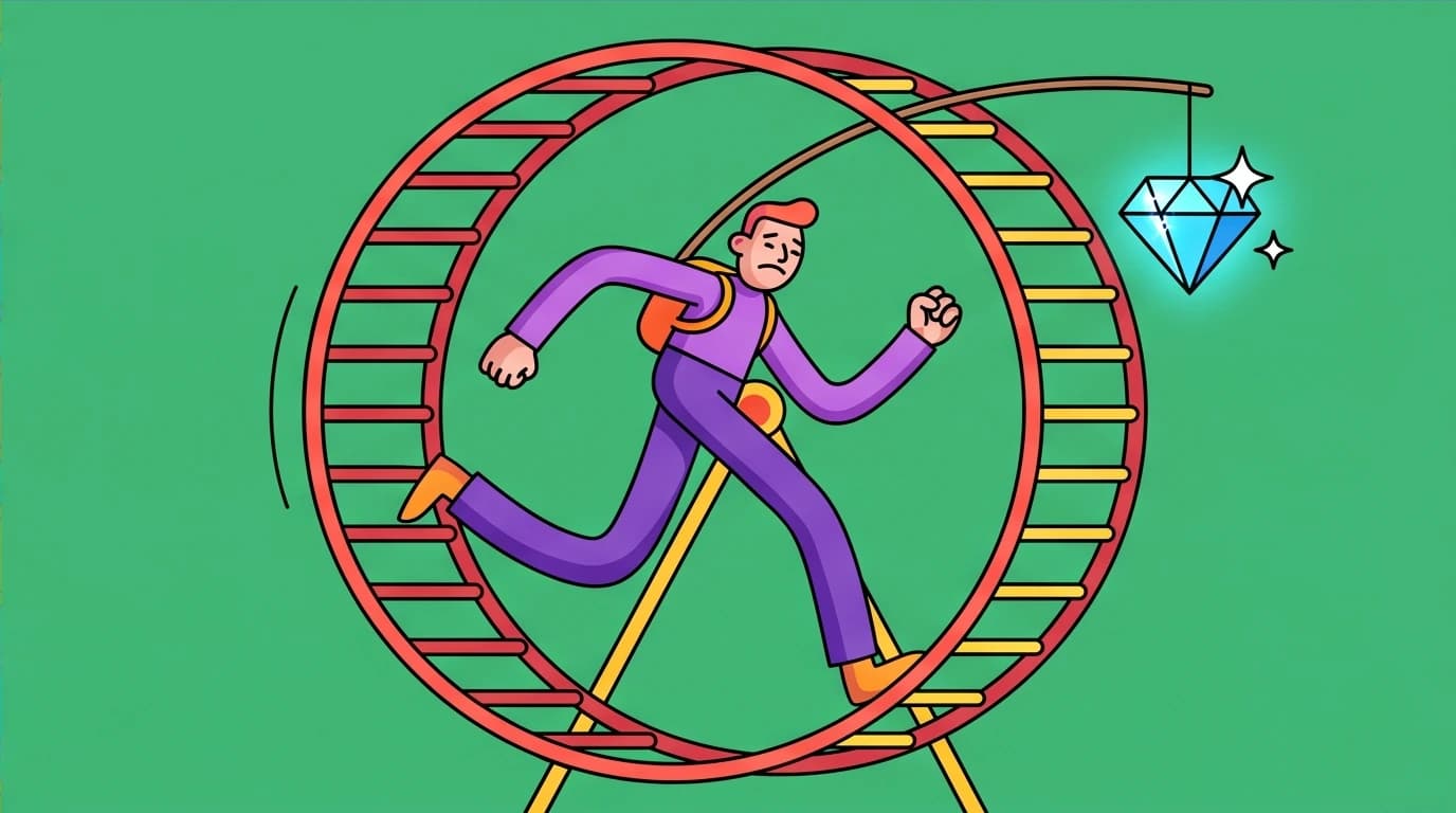 A character trapped by their own desires, illustrating Naval Ravikant's philosophy on how desire prevents true happiness.