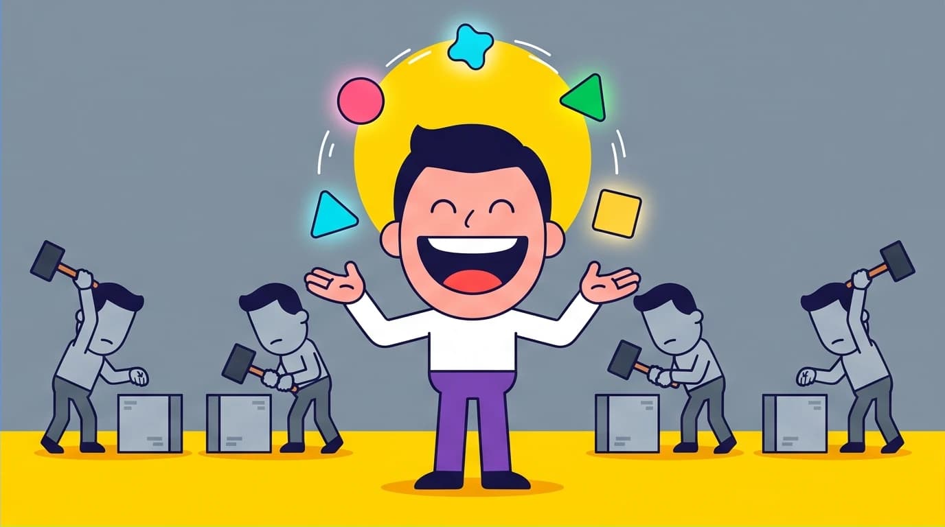 Visualizing Naval Ravikant's concept of 'specific knowledge' from his book, where a person joyfully excels at a unique skill that is hard work for others.