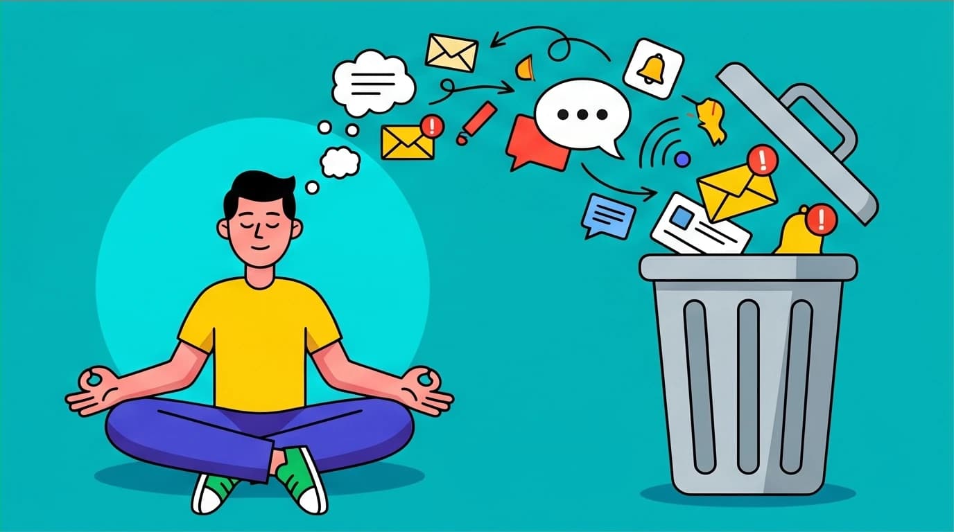 Concept of achieving mental 'inbox zero' through the Naval Ravikant meditation routine for profound inner peace and happiness.