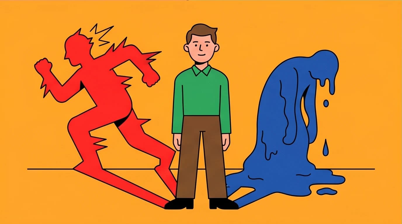 A visual representation of Polyvagal Theory, showing a person's three nervous system states: safe, fight-or-flight, and freeze, a core concept in somatic healing.