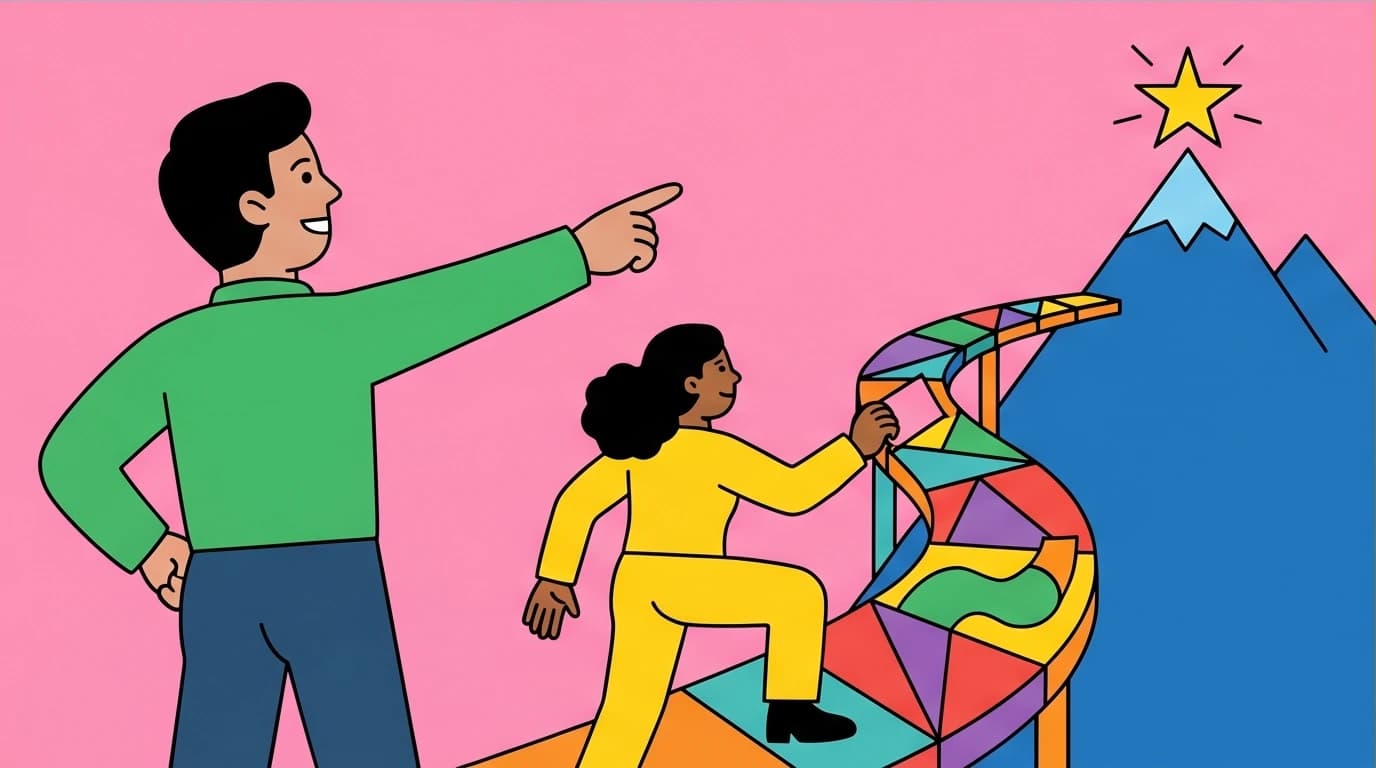 An illustration demonstrating the art of delegation, a crucial management skill where a leader provides the goal, empowering the team to find the solution.