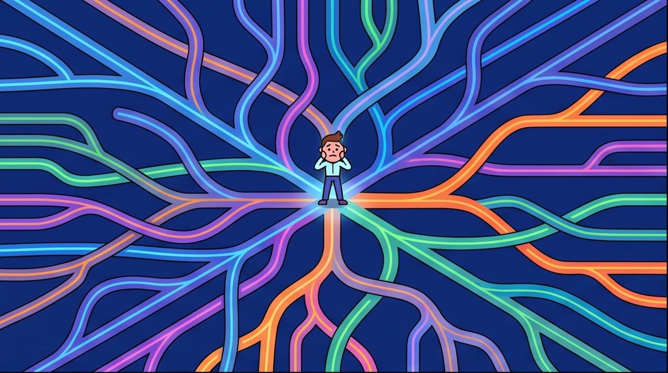 A person at a confusing crossroads, feeling lost while finding life purpose, illustrating the core challenge of the Odyssey life philosophy.