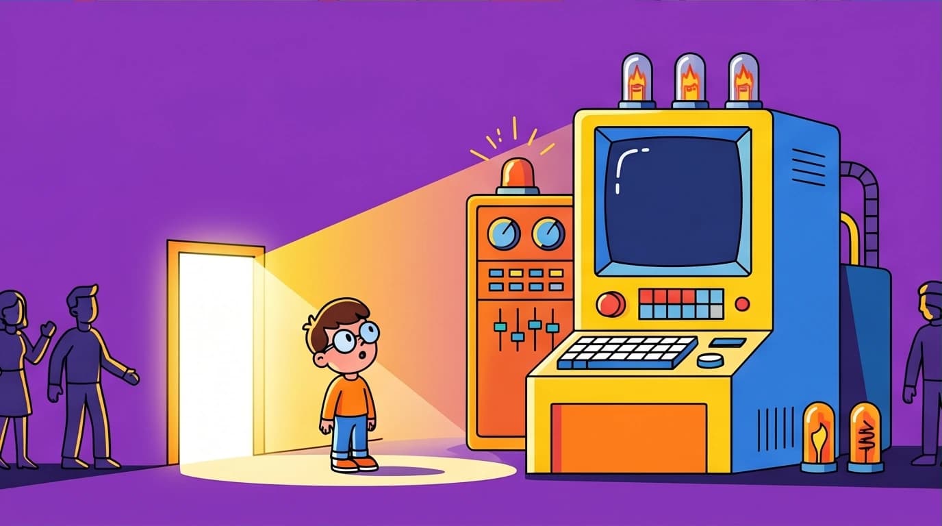 An illustration depicting the hidden advantage of opportunity from Malcolm Gladwell's Outliers, based on the Bill Gates story of unique early computer access.