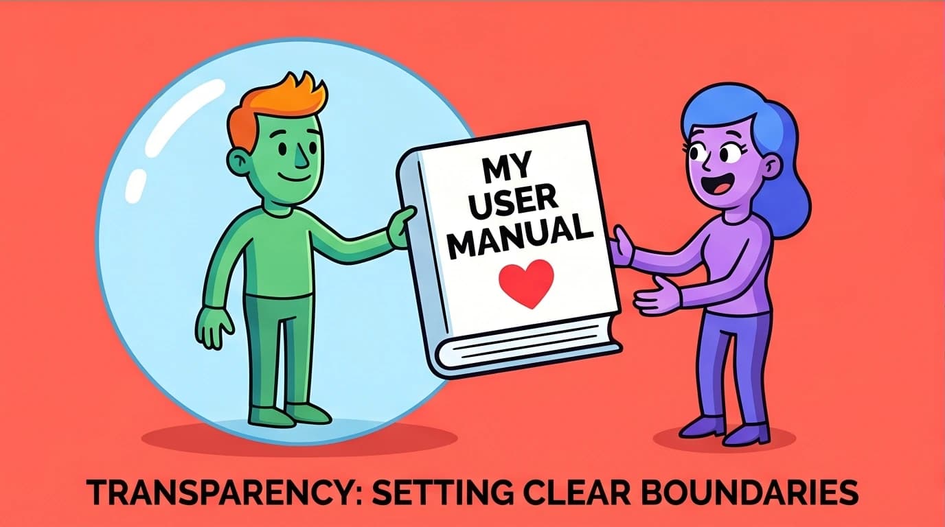 A person setting healthy relationship boundaries by sharing a personal 'user manual' to manage anxiety and build trust.