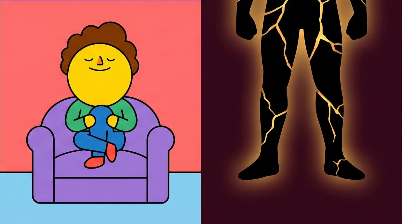 A strong figure with glowing golden Kintsugi cracks, a visual metaphor for post-traumatic growth and becoming stronger after healing.