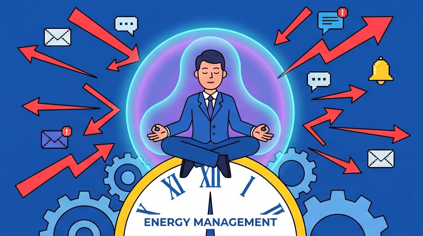An illustration of a professional calmly managing tasks, symbolizing a proven system for overcoming procrastination at work and regaining focus.