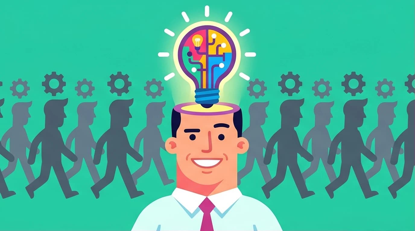 Illustration of a person with a unique idea, representing the contrarian truth needed for the Peter Thiel interview question.