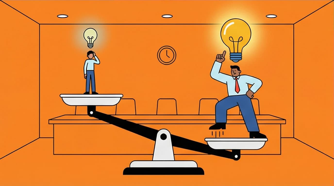 An unbalanced scale weighs different ideas, representing the 'Believability-Weighted Decision Making' concept in the Ray Dalio Principles book.