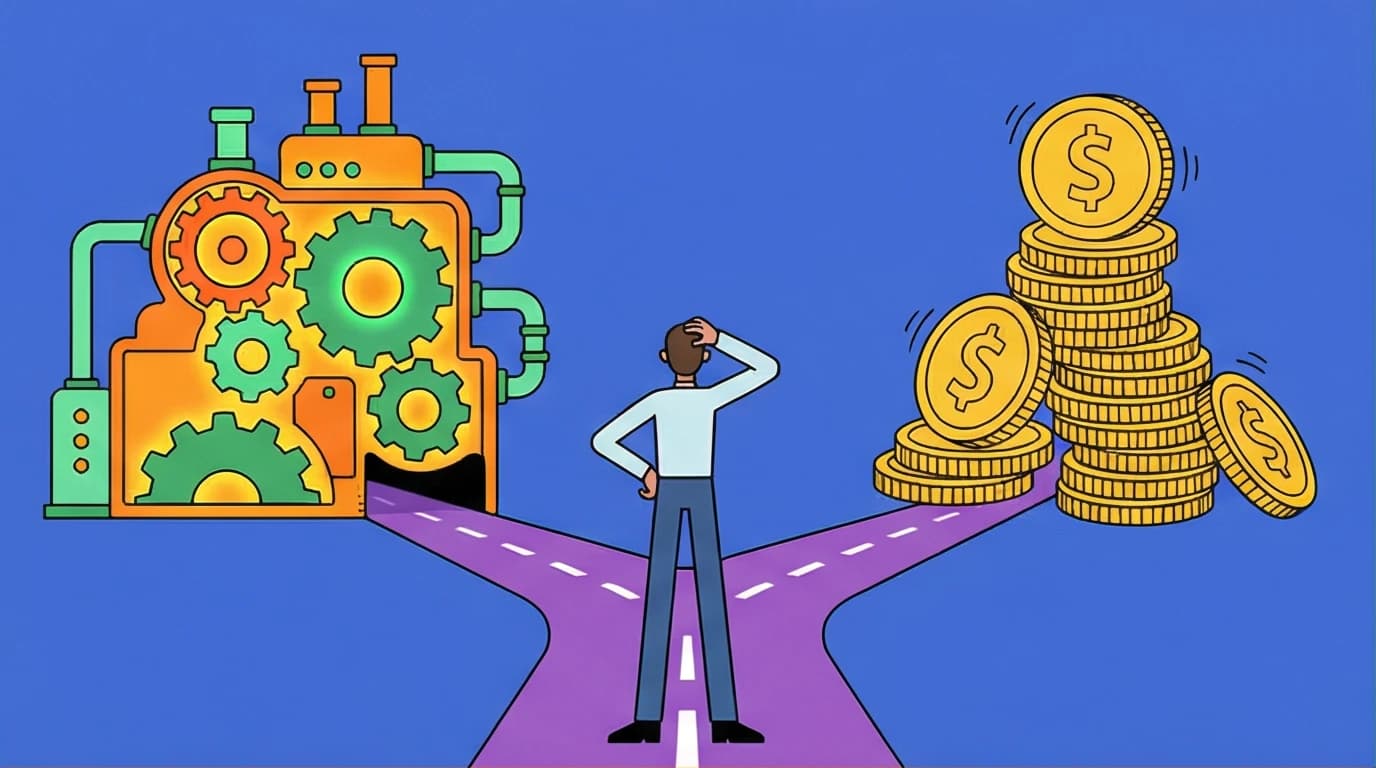 Illustration for a Ray Dalio Principles review, showing the choice between a genius system and billionaire survivor bias.