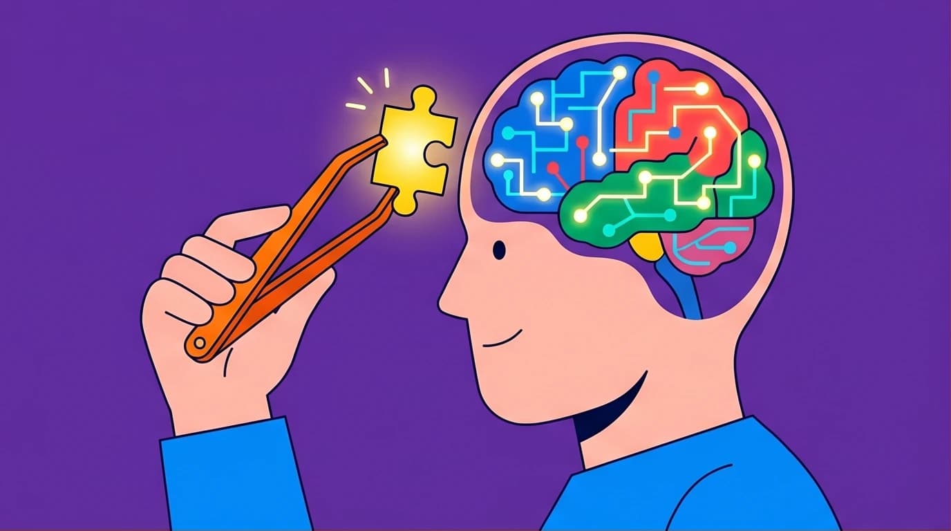 An illustration showing a person wiring their brain for success, symbolizing the psychology of goal achievement and overcoming mental blocks.