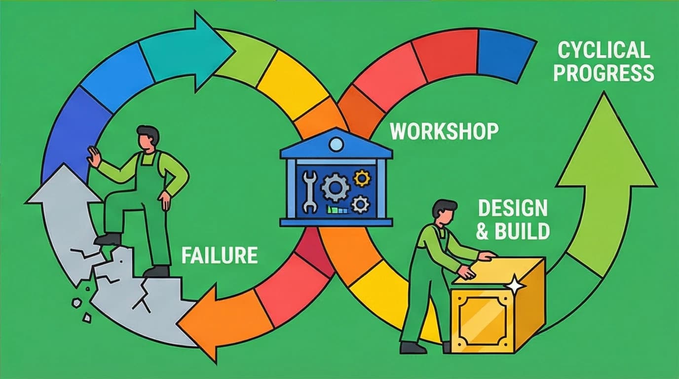 A visual of the Ray Dalio decision making framework as a continuous improvement loop, where failures are systematically turned into progress.
