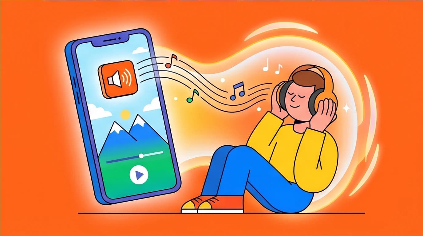 A person combines audiobooks and a mindfulness app on a smartphone, showing a modern, efficient way to learn meditation from mindfulness books.