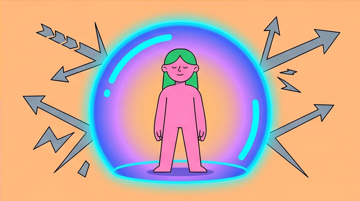 A person protects their energy with a firm boundary shield, a key technique in how to reparent yourself and stop people-pleasing.