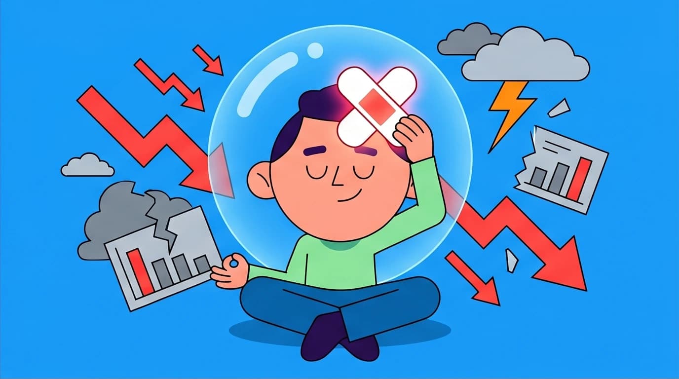 A person practicing emotional first-aid amidst chaos, a key step for bouncing back from a crisis by stopping disastrous decisions in a difficult time.