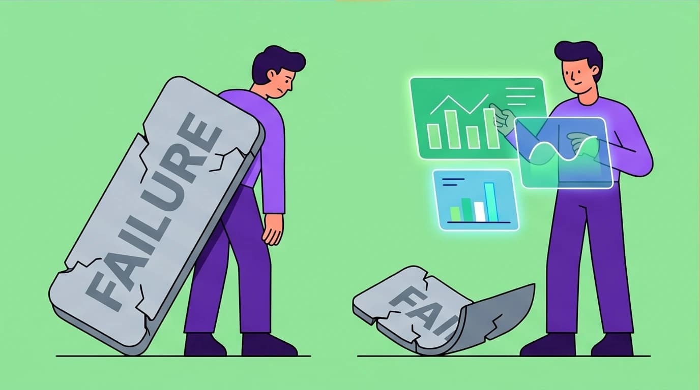 Visualizing a growth mindset by turning a failure label into objective data, a strategy for building psychological resilience after a professional setback.