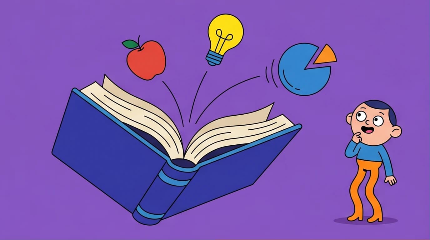 An illustration for a Shel Silverstein books summary, showing a magical book with key themes like The Giving Tree's apple and a light in the attic.