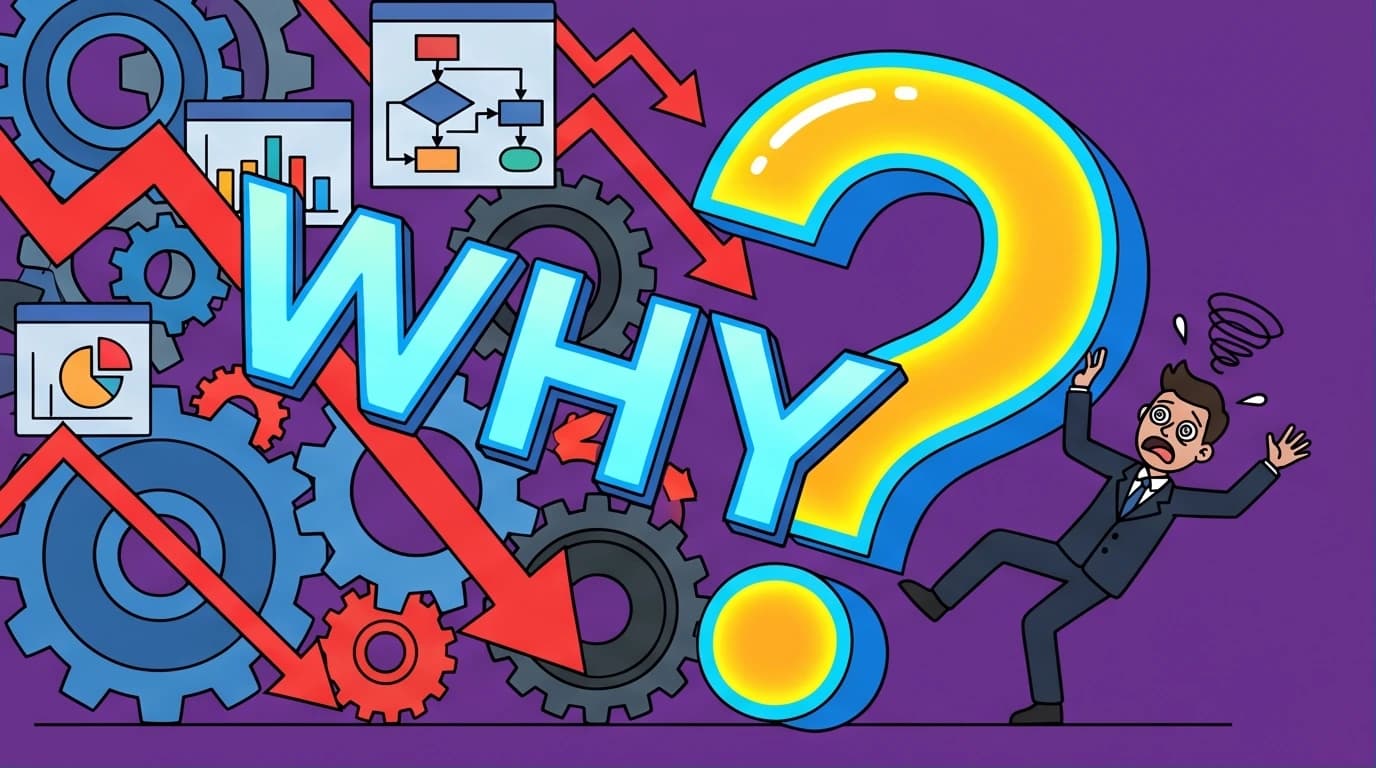 An illustration depicting the conflict between Simon Sinek's 'Why' and real-world operational challenges, a key theme in the Golden Circle criticism.
