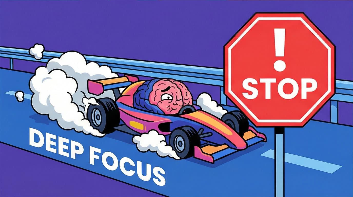 A visual metaphor showing how the context switching cost from distractions acts like slamming the brakes on productivity and deep focus.