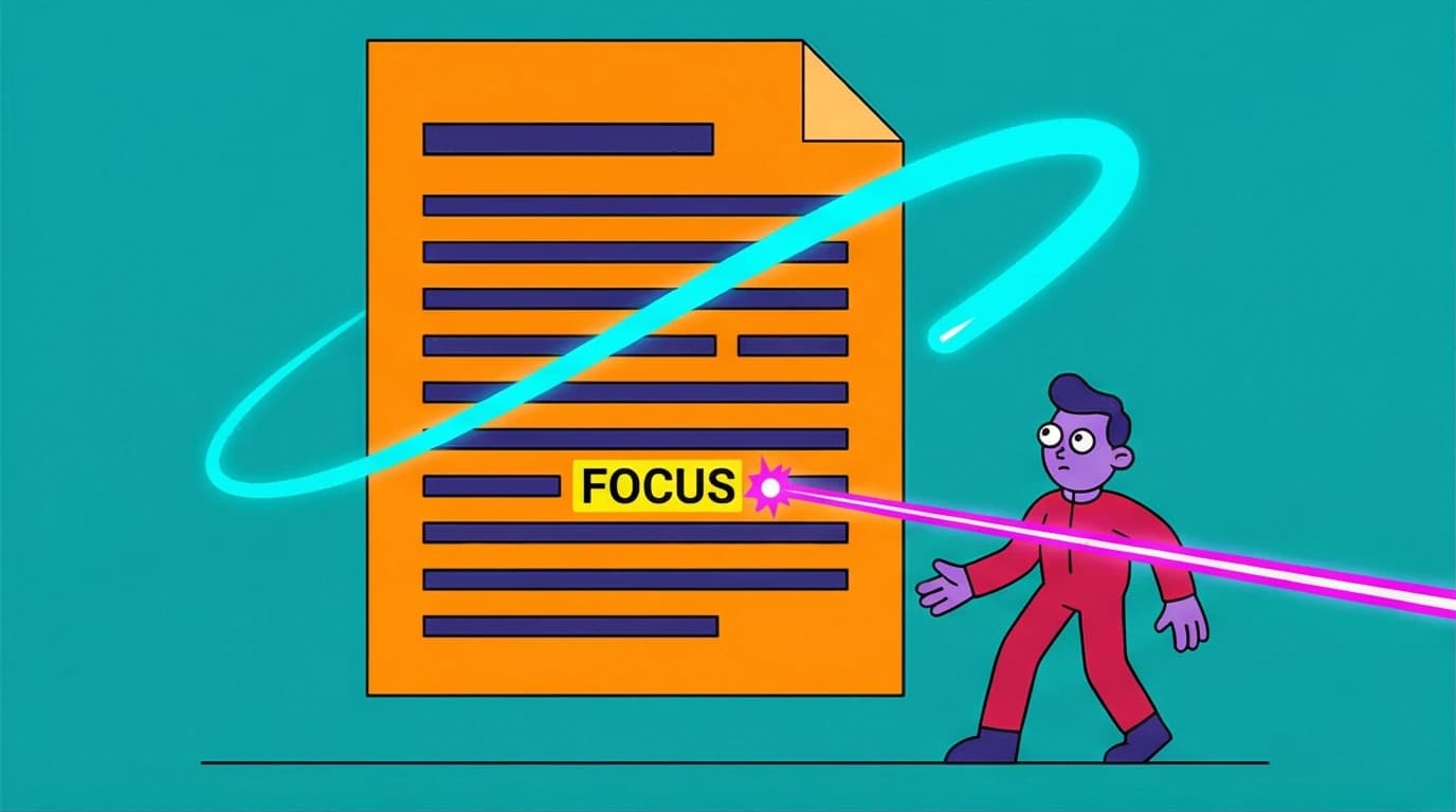 An illustration showing skimming vs scanning, with a fast path for the main idea and a direct path for facts, key to strategic reading.