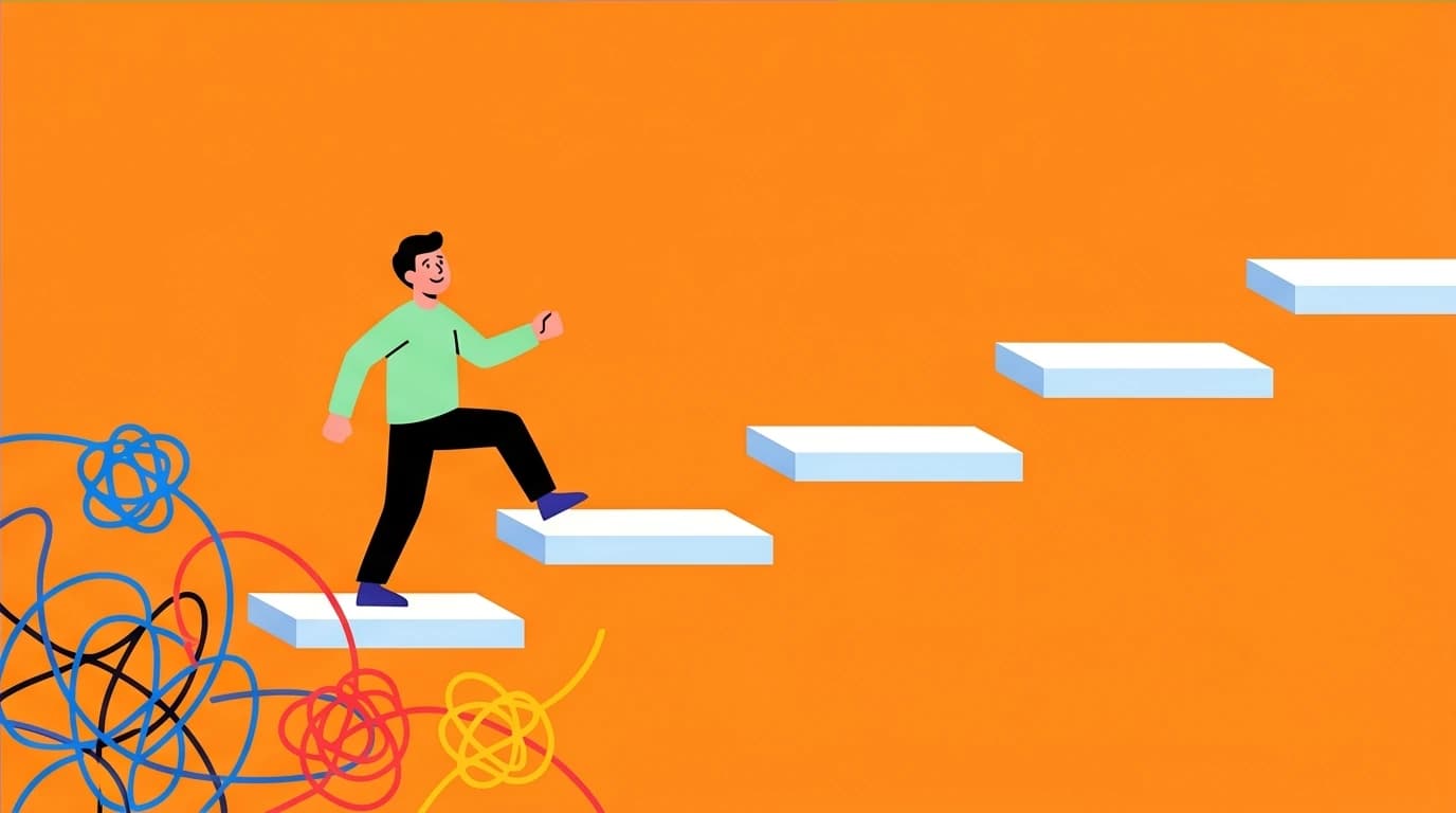 A metaphor for overcoming the fear of socializing through small, manageable steps, representing a self-help path for social anxiety.