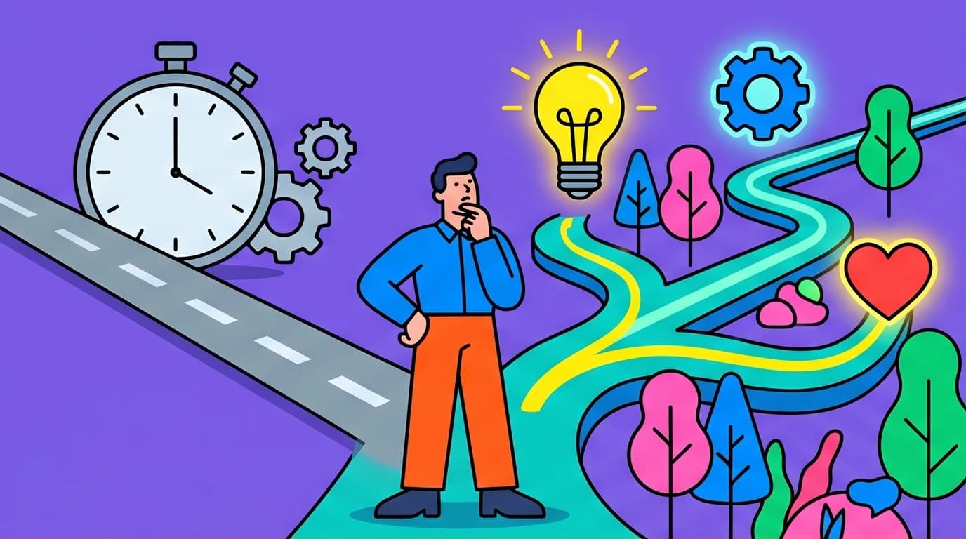 Illustration of a person at a career crossroads, symbolizing the choice of starting over at 30 and the importance of career planning for a successful change.