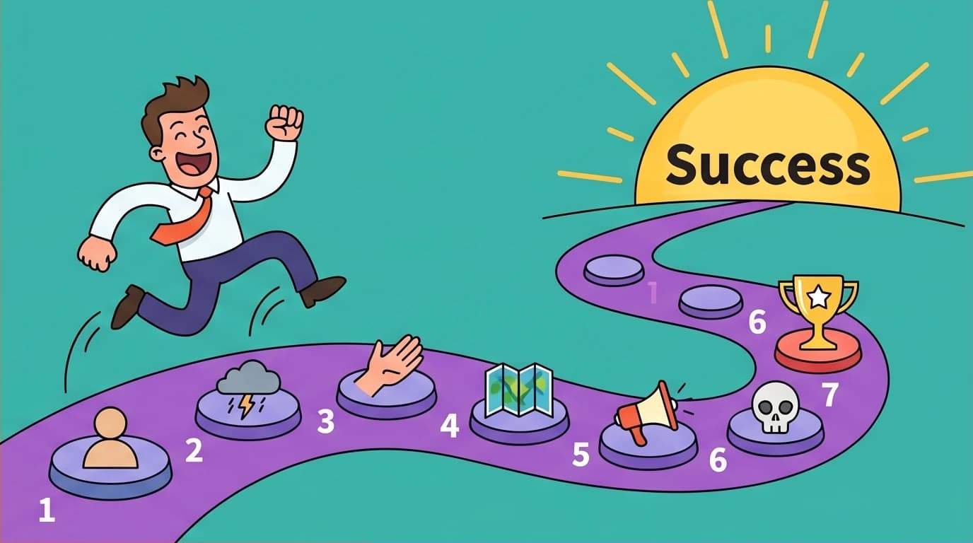 A visual breakdown of the 7 core elements of the StoryBrand BrandScript, showing the customer's journey from problem to success.