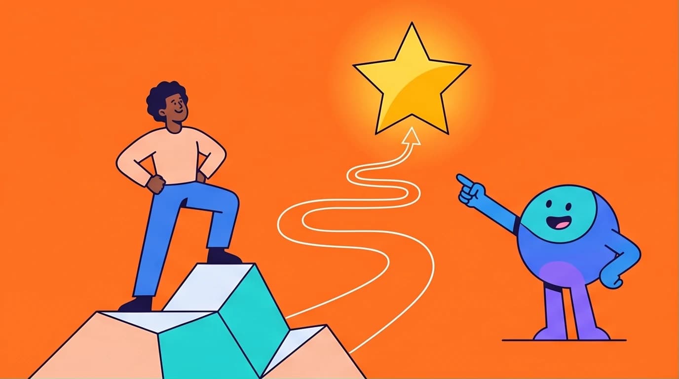 Illustration of a customer hero on a clear path to success, guided by a brand, demonstrating the StoryBrand website framework for a high-converting homepage.