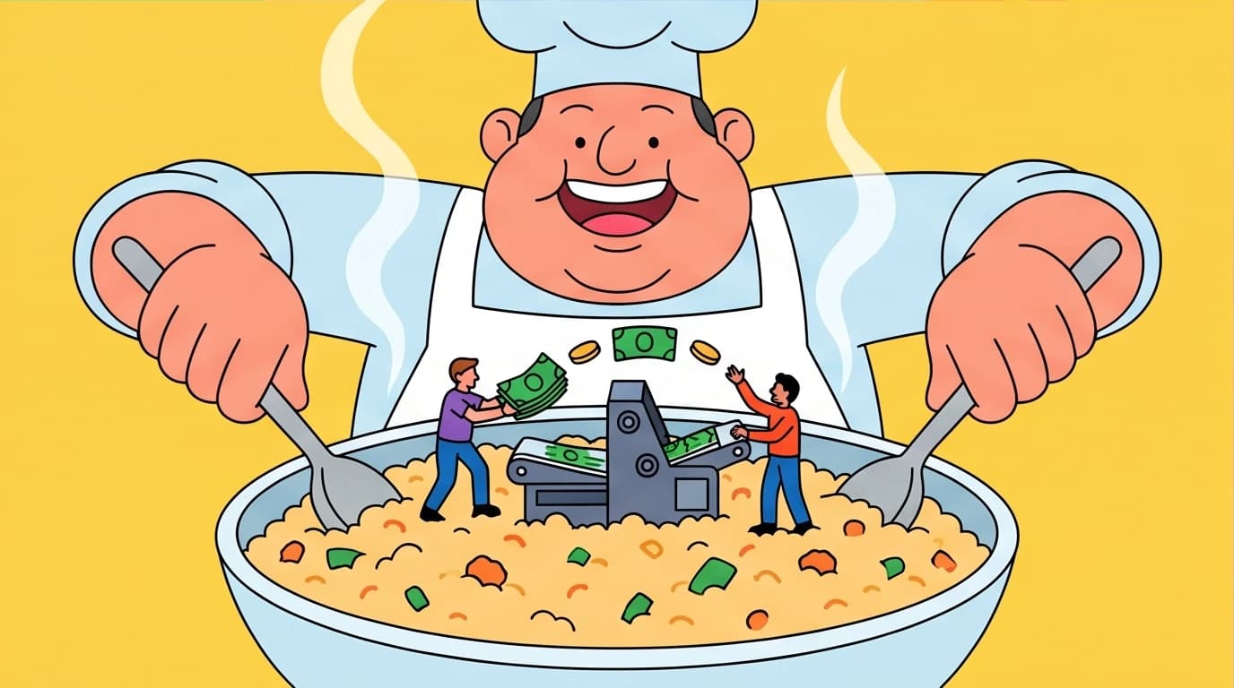 Conceptual art of Su Beng's Shin-Chin-Mi restaurant, where profits from cooking fried rice secretly funded the Taiwanese independence movement from Japan.