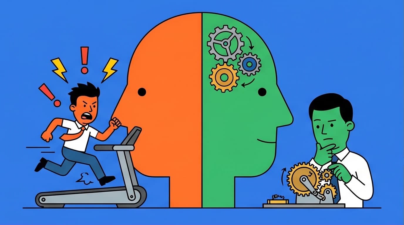An illustration of the brain's dual process, showing the fast, emotional System 1 thinking versus the slow, logical System 2 thinking, as described by Daniel Kahneman.